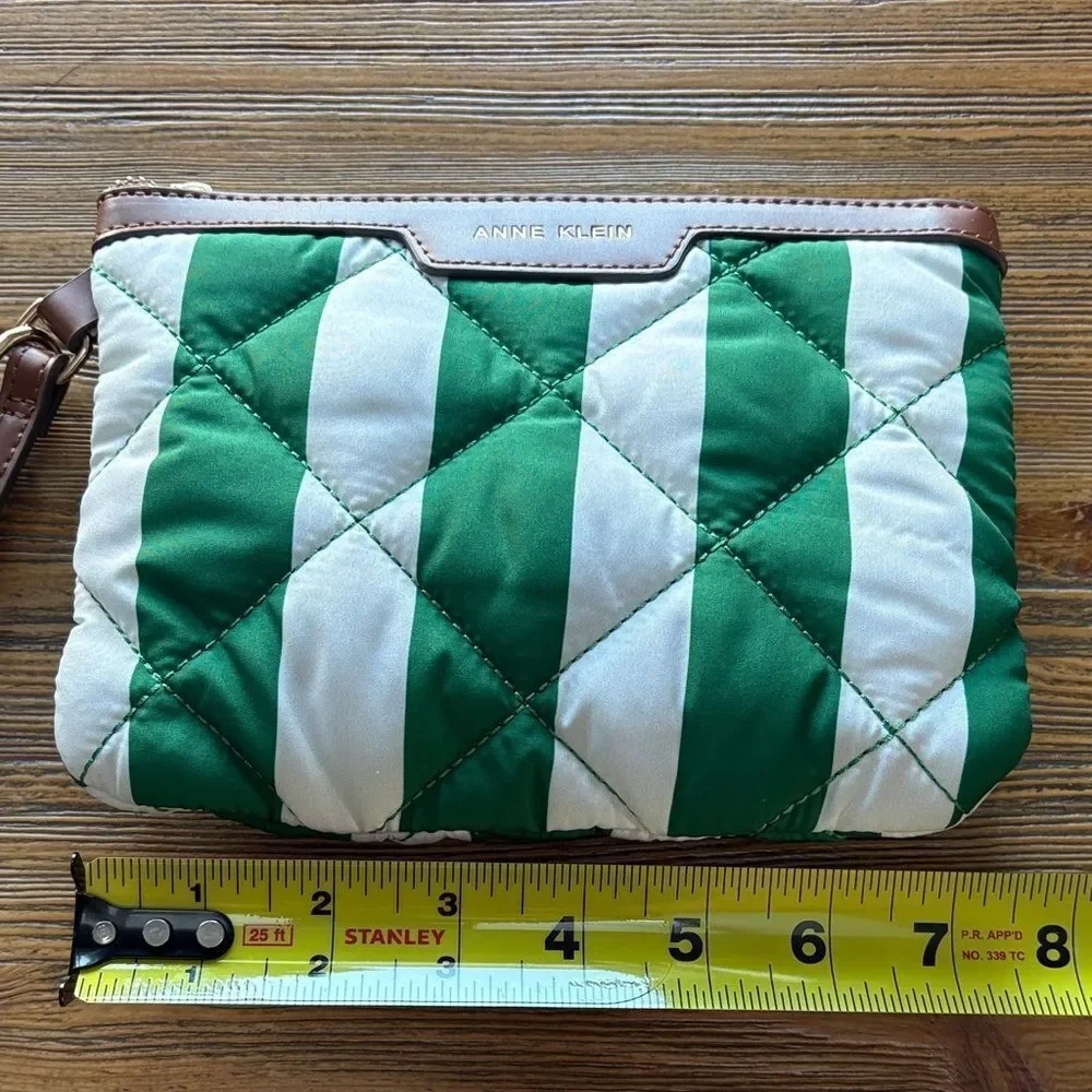 Anne Klein Green and White Striped Wristlet